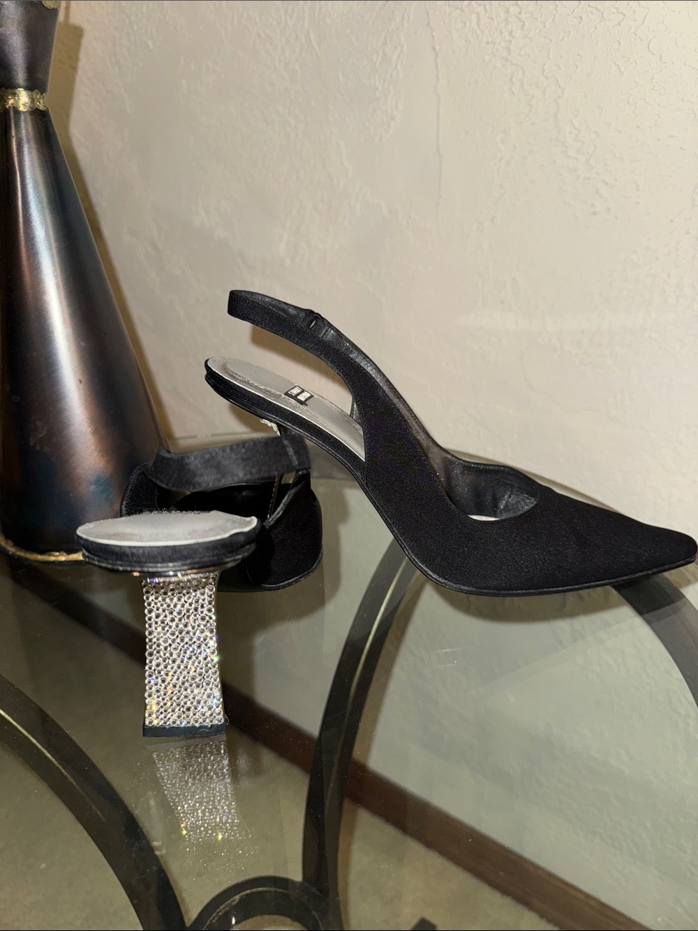 Stuart Weitzman Black Pointed-Toe Slingback Heels